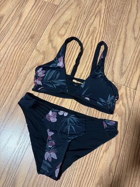 Black Floral Bikini Set with Pink & Green Accents
